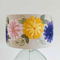 Floral embroidered lampshade blues, yellow and pinks