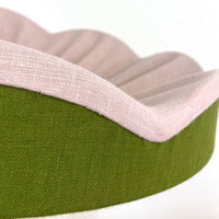 Close up of scallop detail of our green and pink scallop pleated lampshade