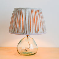 Handmade gathered french drum lampshade in natural linen and pink accent