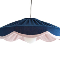Large statement navy and pink linen scallop lampshade