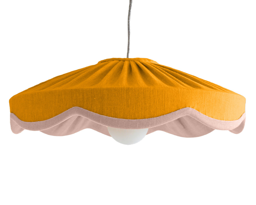 Mustard & pink linen scallop lampshade