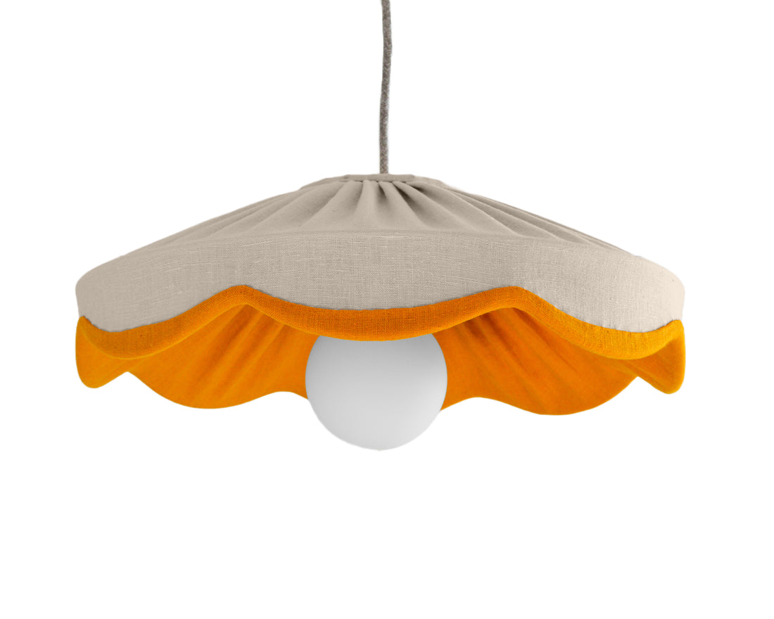 Natural linen & mustard scallop lampshade