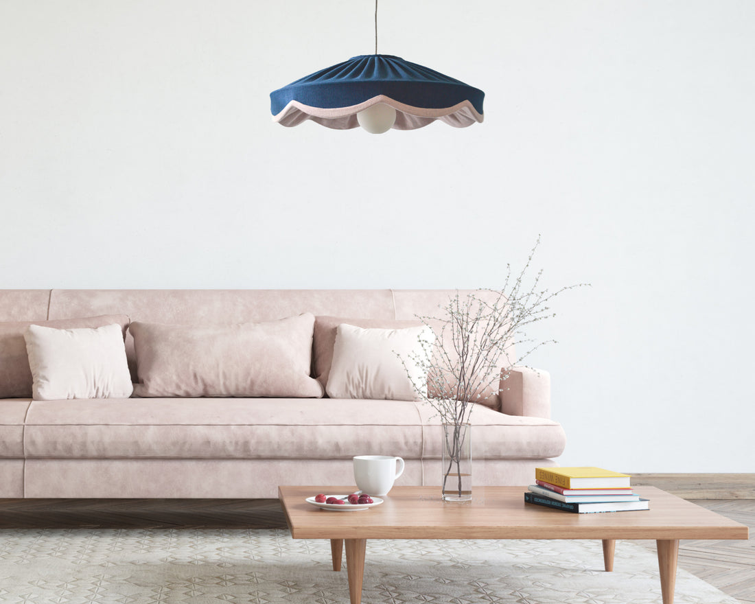 Navy & pink linen scallop lampshade