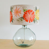 Pink Floral Embroidered lampshade on a hand blown glass lampbase