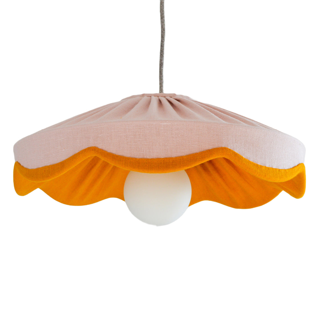 Pink & mustard linen scallop lampshade