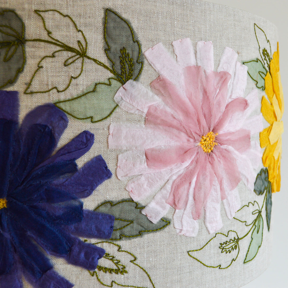 Blue Floral Embroidered Lampshade
