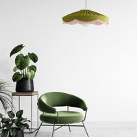Green & pink linen scallop lampshade