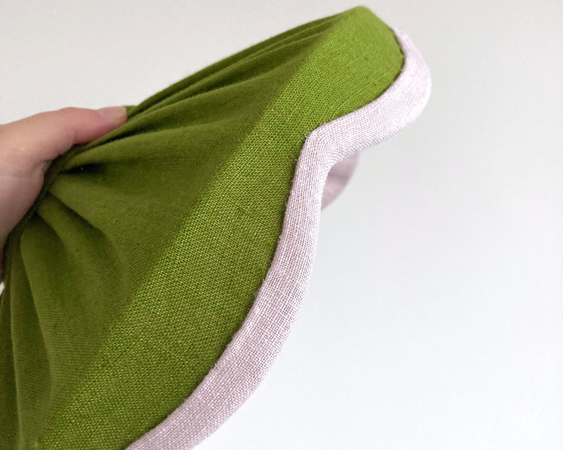 Green & pink linen scallop lampshade