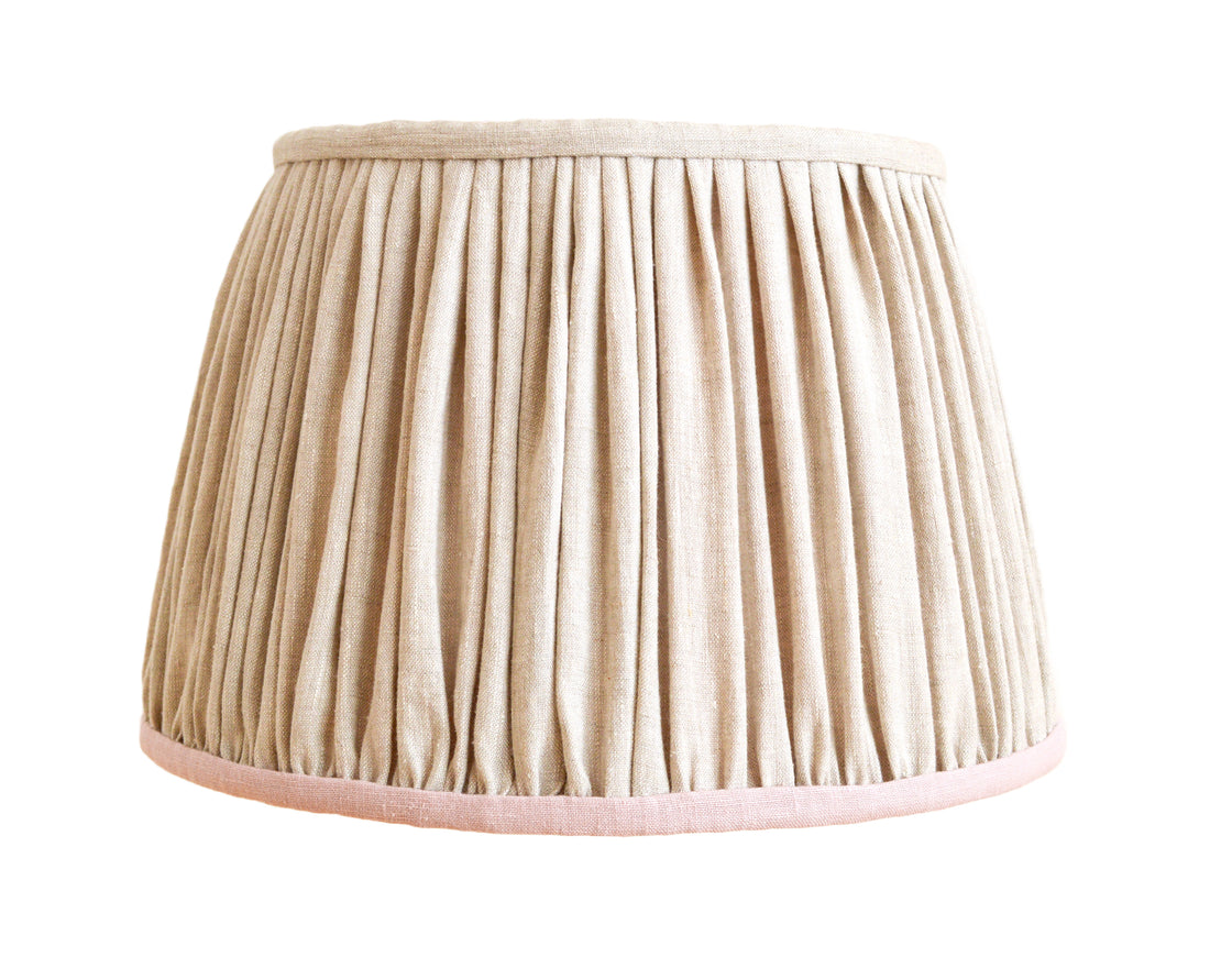 Natural linen & Pink Gathered Lampshade