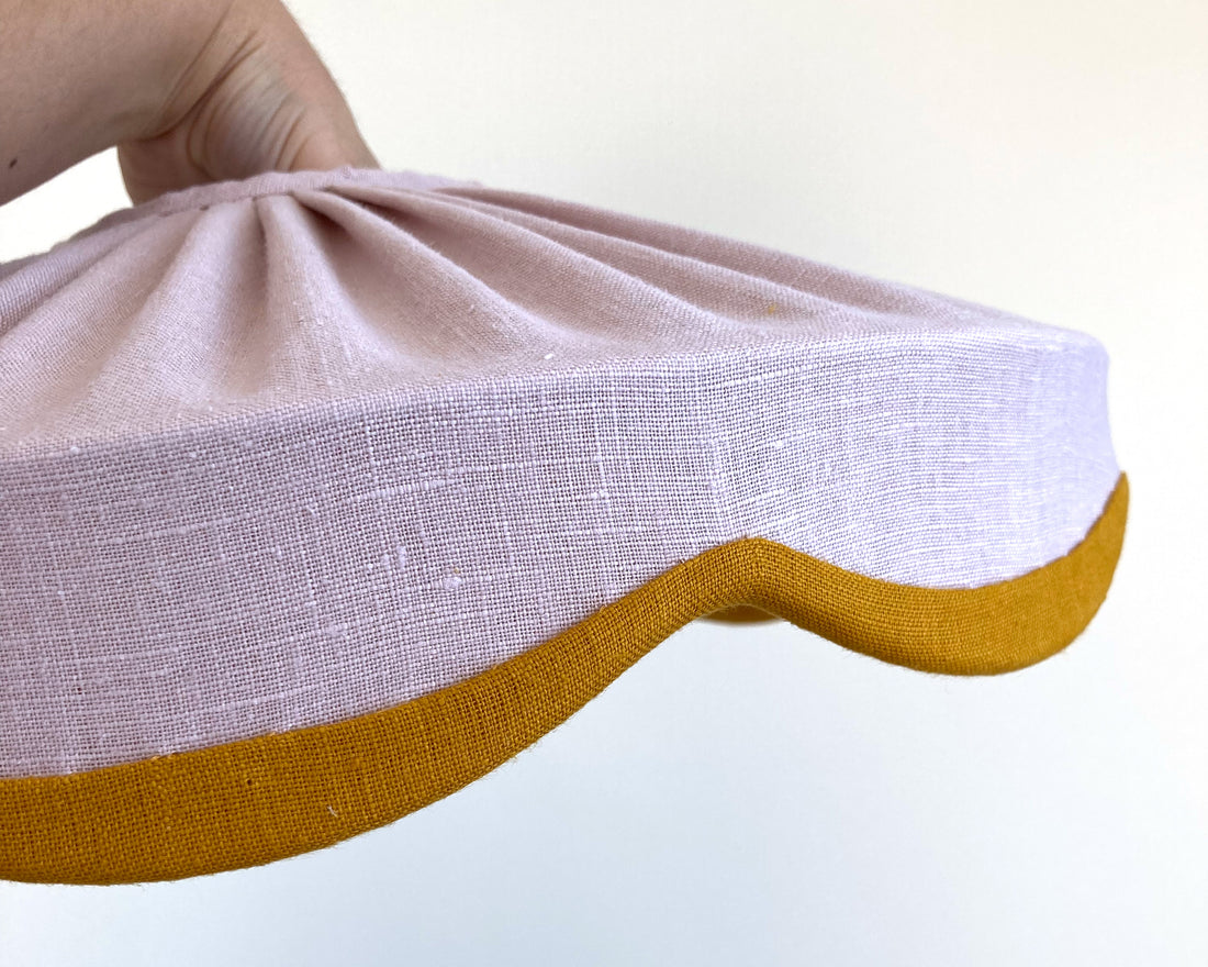 Pink & mustard linen scallop lampshade