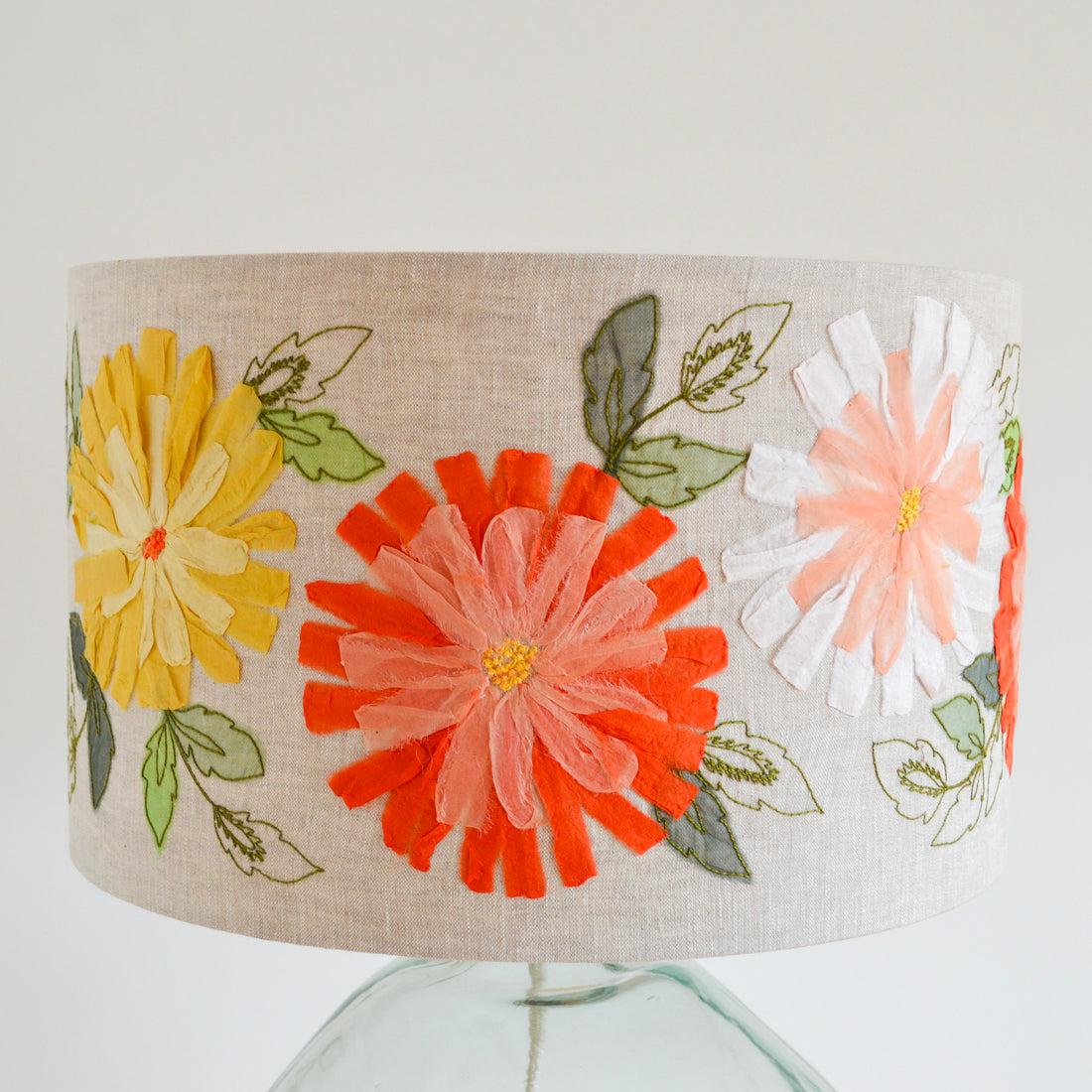 Pink Floral Embroidered Lampshade