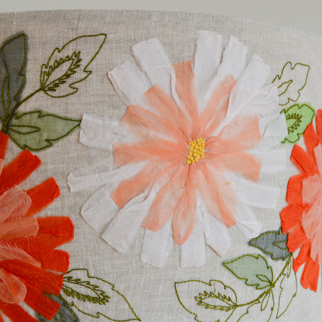 Pink Floral Embroidered Lampshade