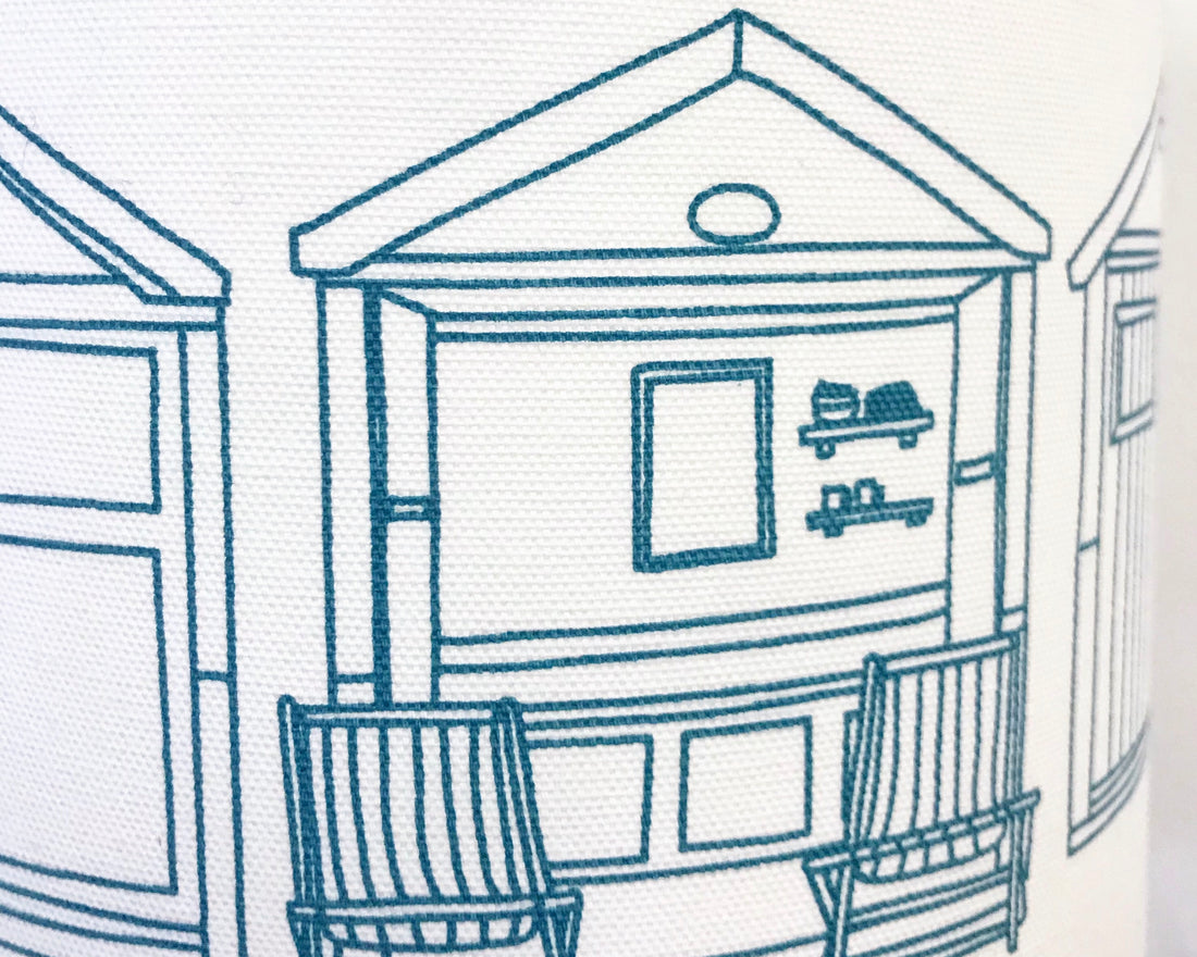 Beach Huts Teal Drum Lampshade
