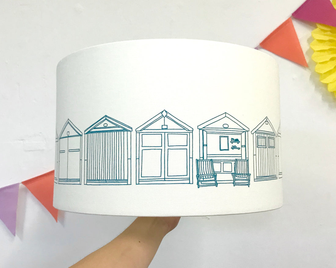 Beach Huts Teal Drum Lampshade