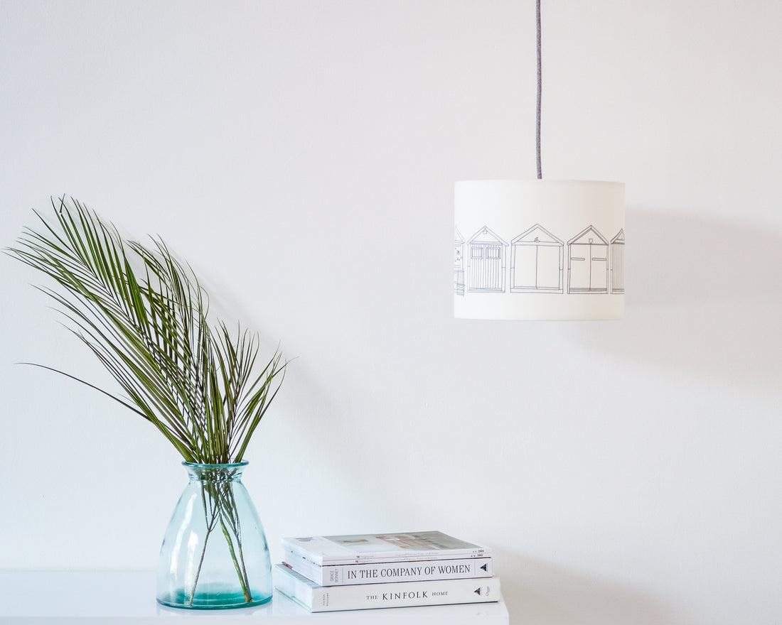 Beach Huts Grey Drum Ceiling Lampshade