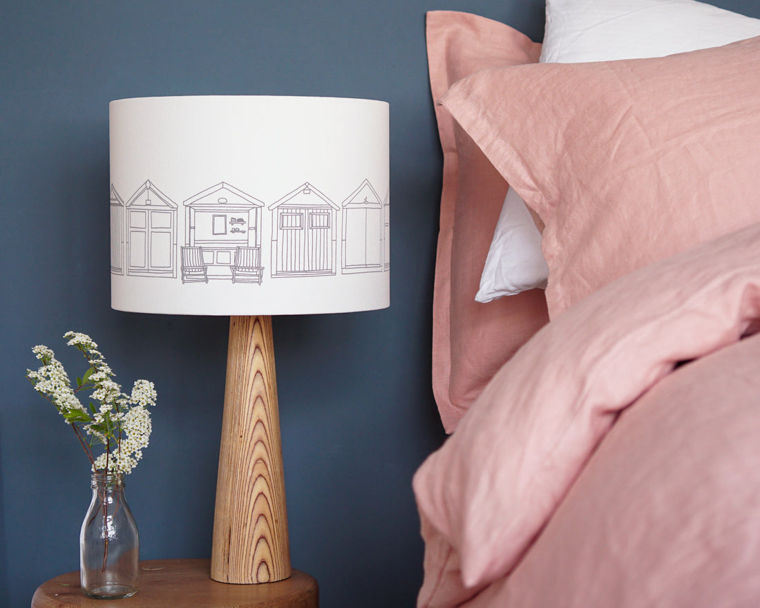 Beach Huts Grey Drum Table Lampshade