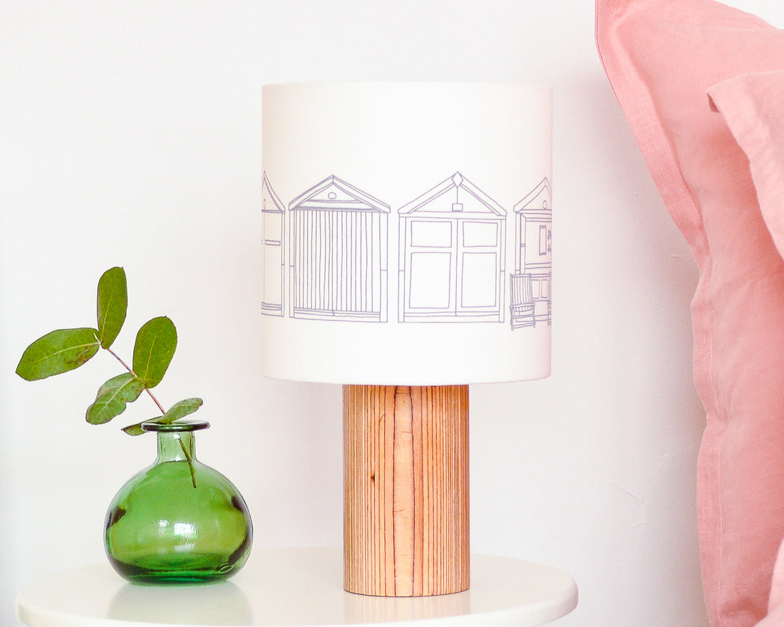 Beach Huts Grey Drum Table Lampshade