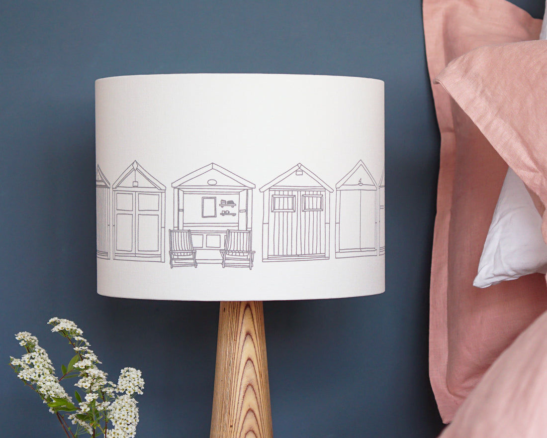 Beach Huts Grey Drum Table Lampshade