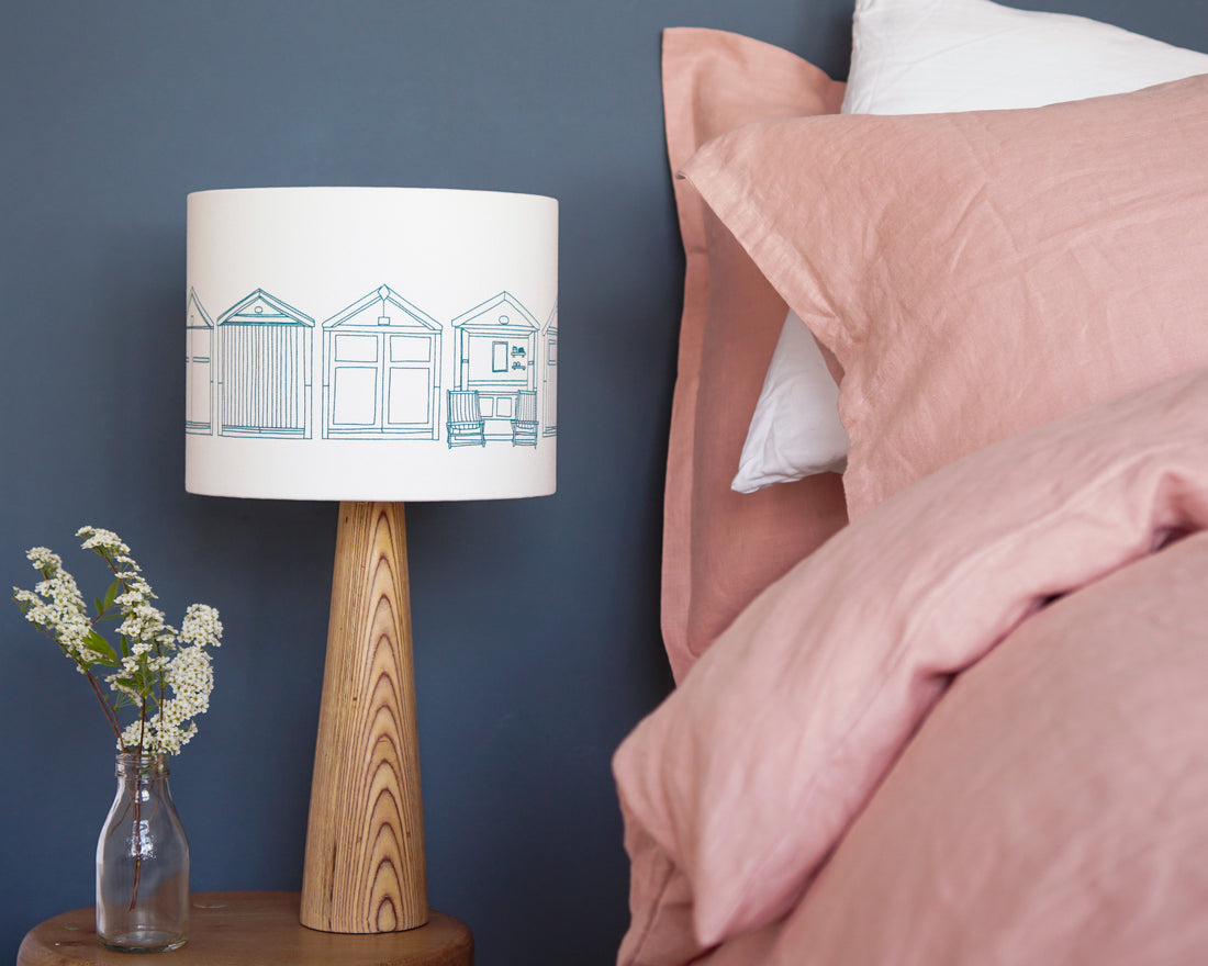 Beach Huts Teal Drum Lampshade