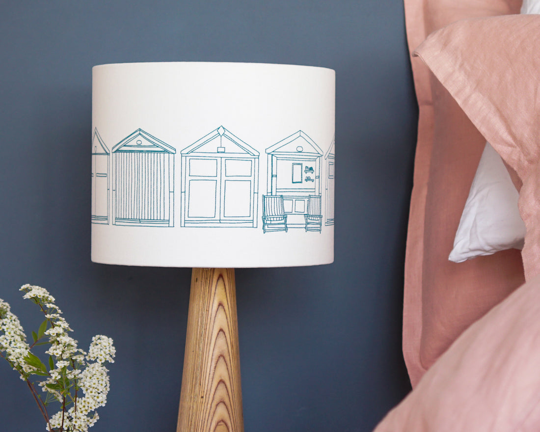 Beach Huts Teal Drum Lampshade