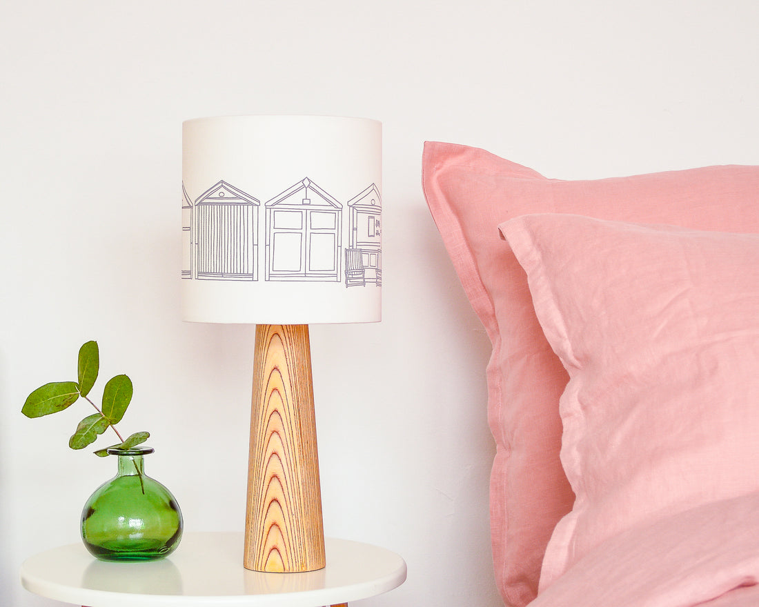 Beach Huts Grey Drum Table Lampshade