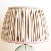 Natural linen gathered handmade lampshade in a french drum shape