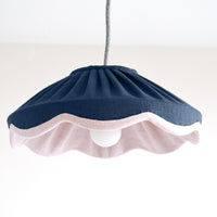 small navy and pink linen scallop hanging lampshade