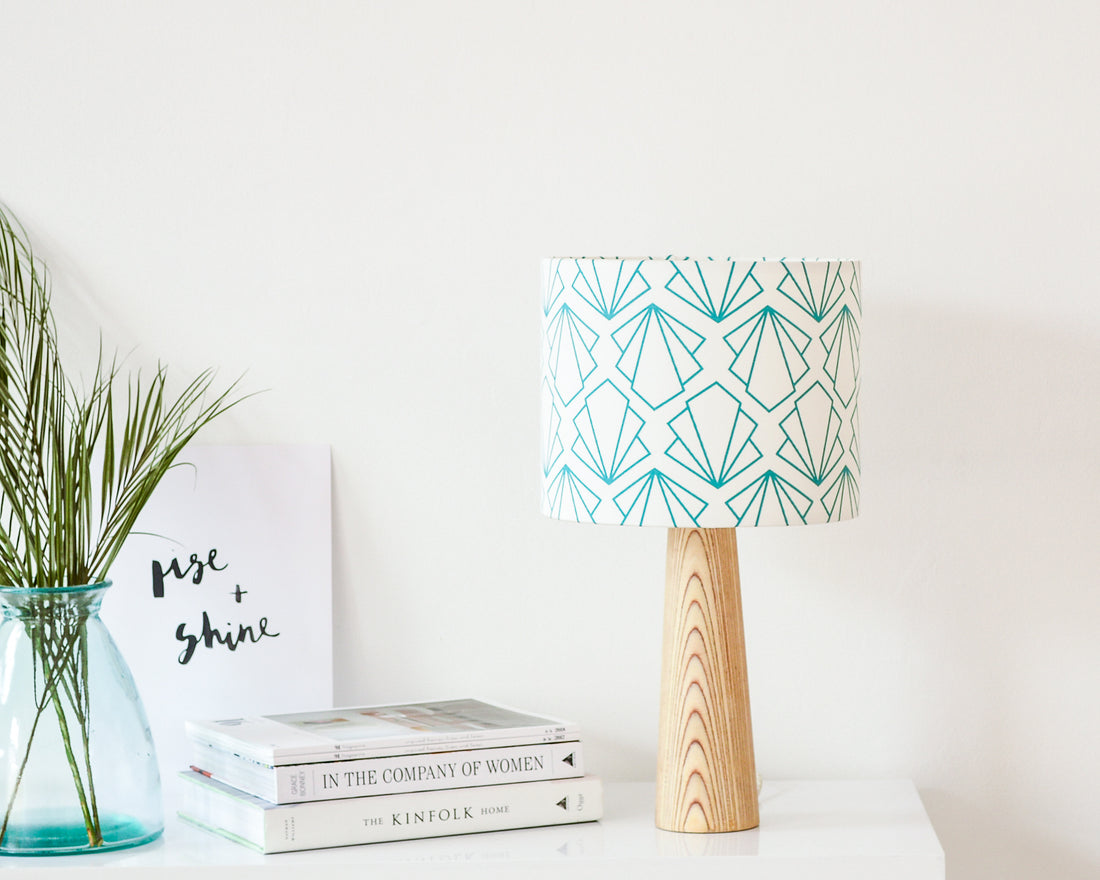 Turquoise Sunbeam Drum Table Lampshade