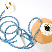 Natural linen slim table lamp, with wooden base