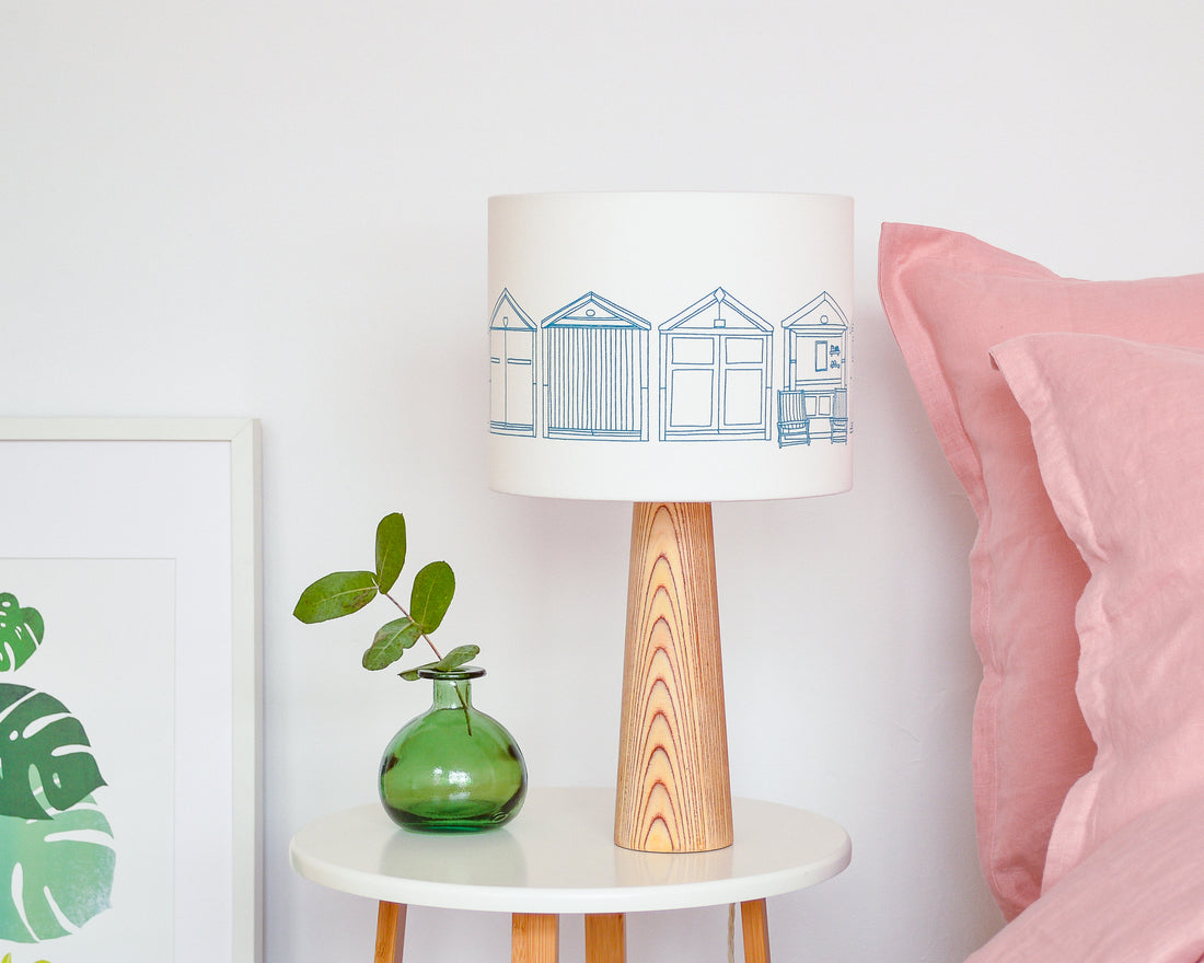 Beach Huts Teal Drum Lampshade