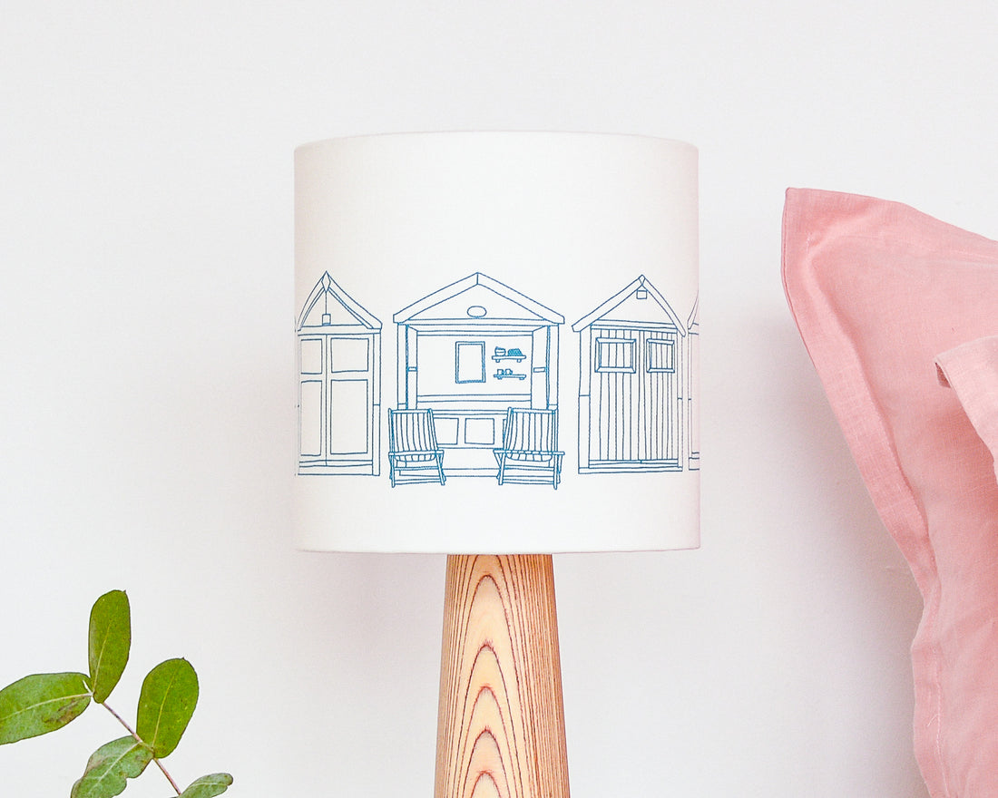 Beach Huts Teal Drum Lampshade