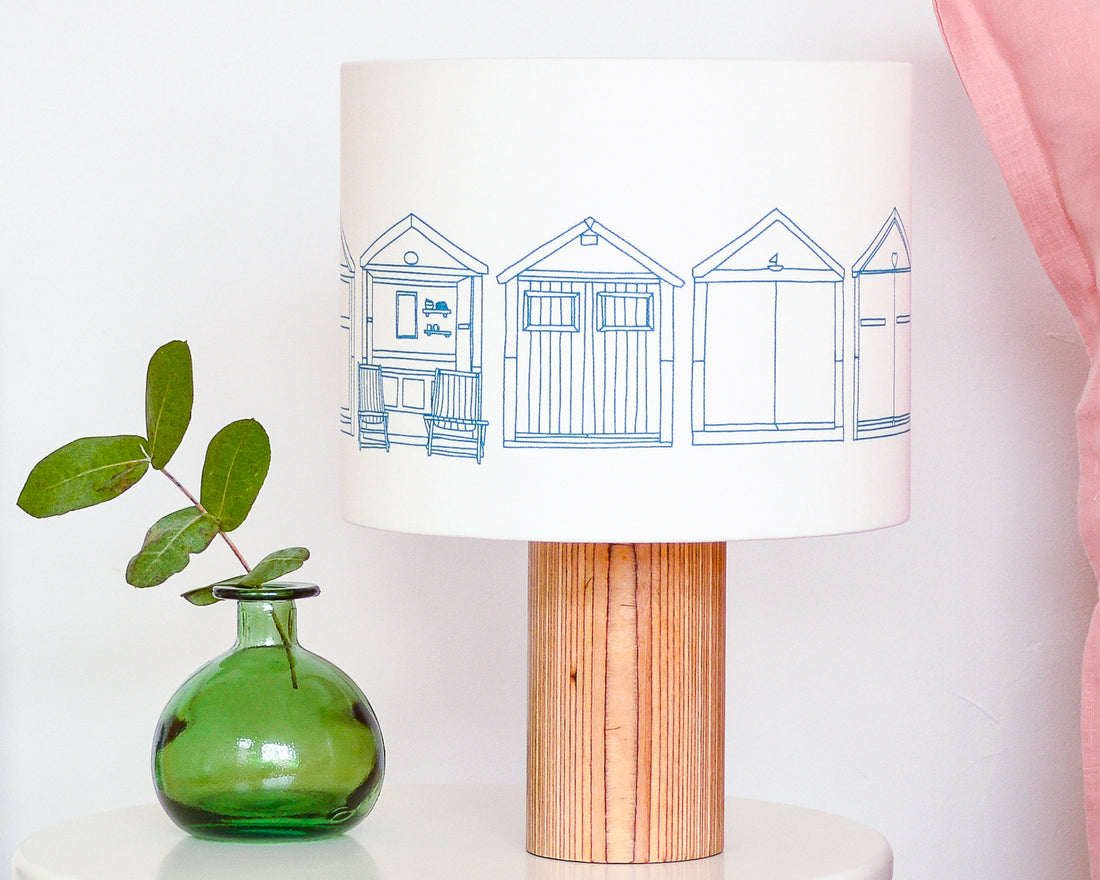Beach Huts Teal Drum Lampshade