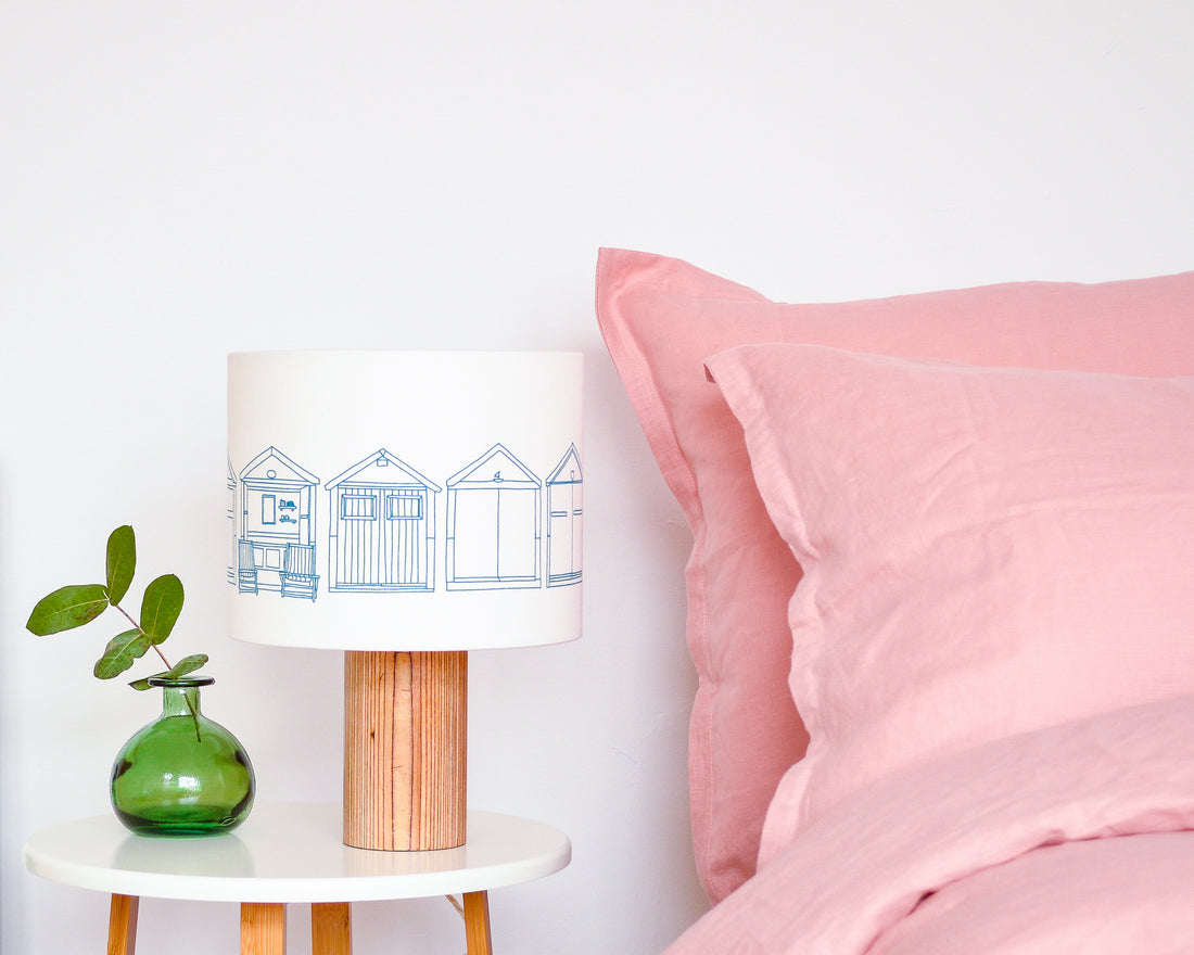 Beach Huts Teal Drum Lampshade