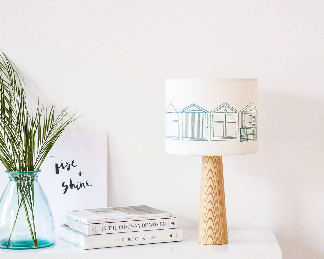 Beach Huts Teal Drum Lampshade