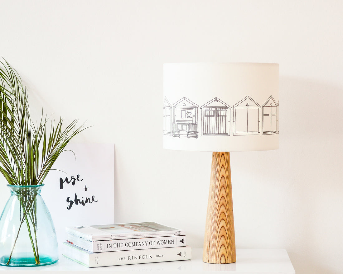 Beach Huts Grey Drum Table Lampshade