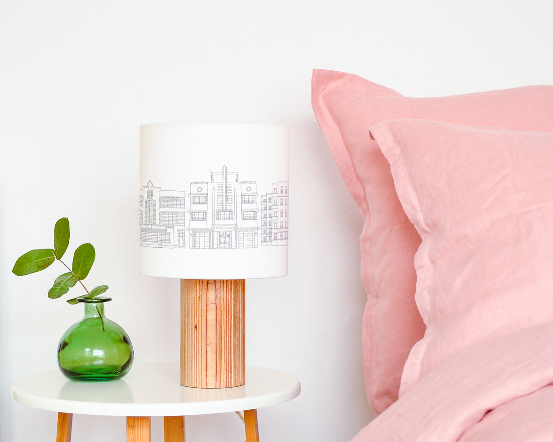 Art Deco Buildings Drum Lampshade