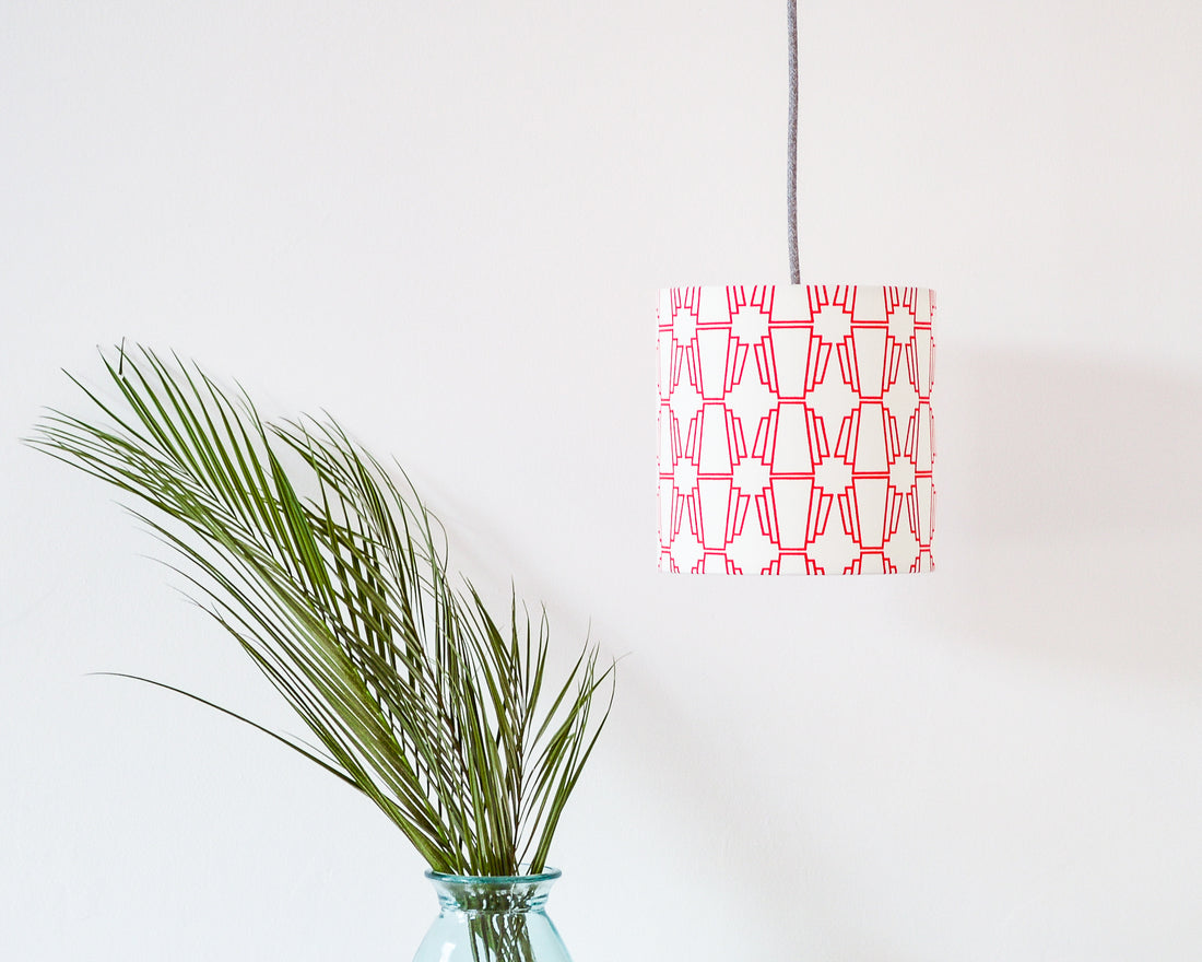 Red Geo Drum Ceiling Lampshade