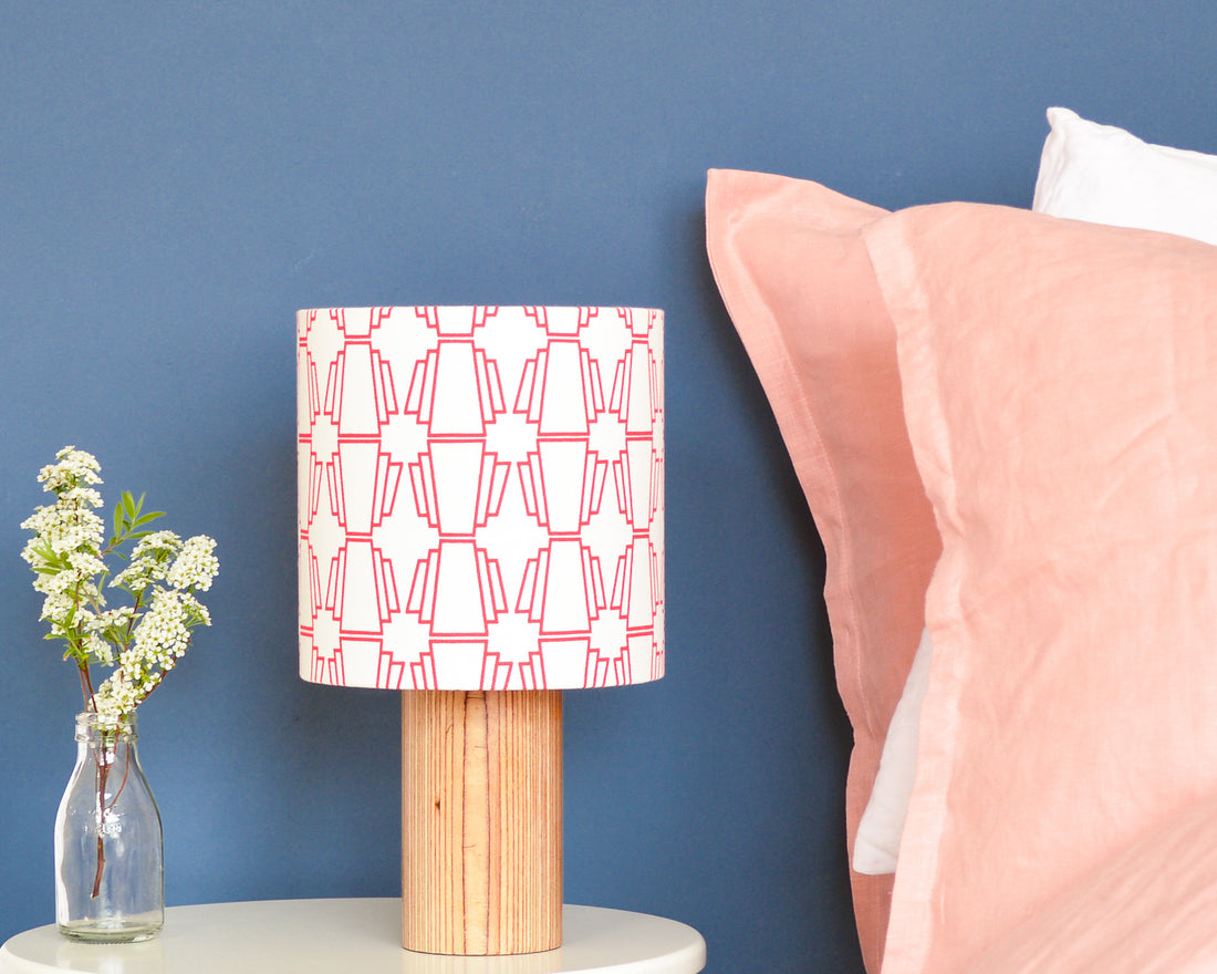 Red Geo Drum Table Lampshade
