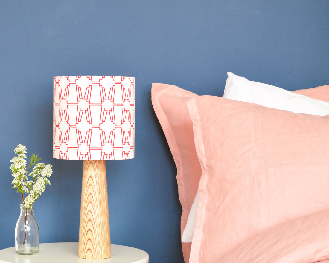 Red Geo Drum Table Lampshade