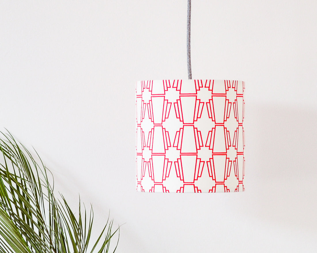 Red Geo Drum Ceiling Lampshade