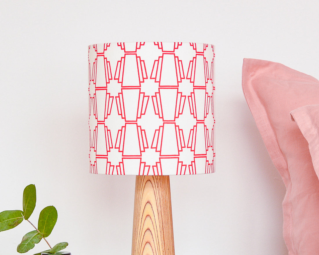 Red Geo Drum Table Lampshade