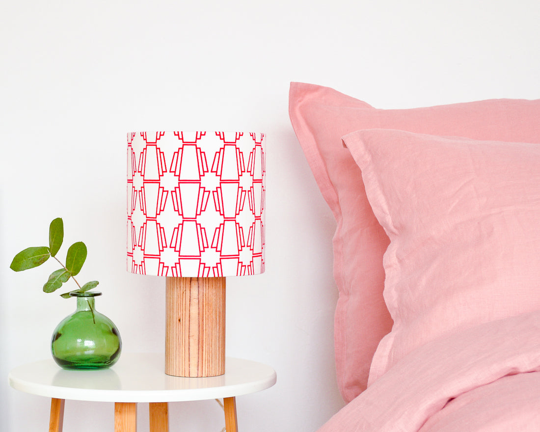 Red Geo Drum Table Lampshade