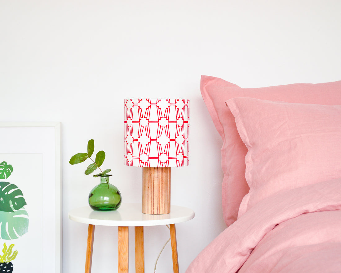 Red Geo Drum Table Lampshade