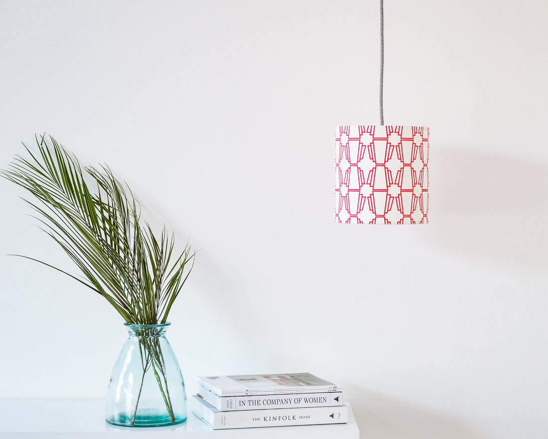Red Geo Drum Ceiling Lampshade