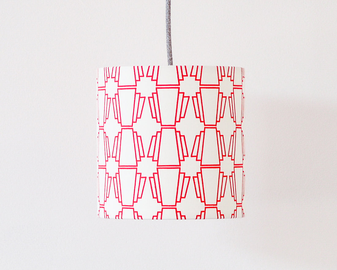 Red Geo Drum Ceiling Lampshade