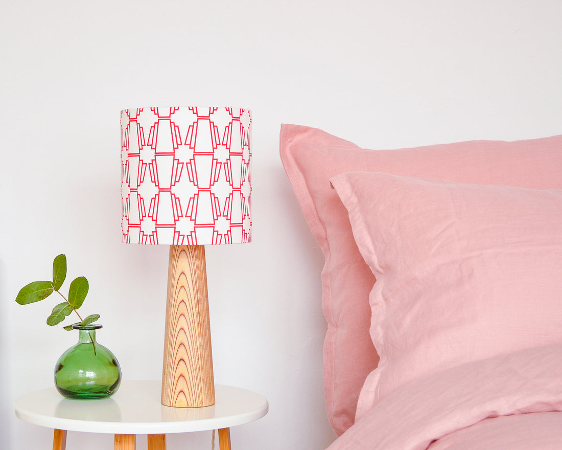Red Geo Drum Table Lampshade