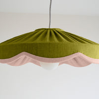 Green and pink linen scallop ceiling lampshade