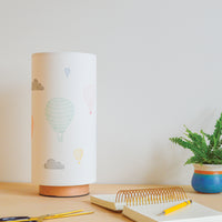 Hot air balloon nursery table lamp, with wooden base