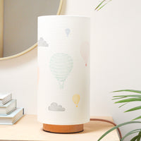 Hot air balloon nursery table lamp, with wooden base