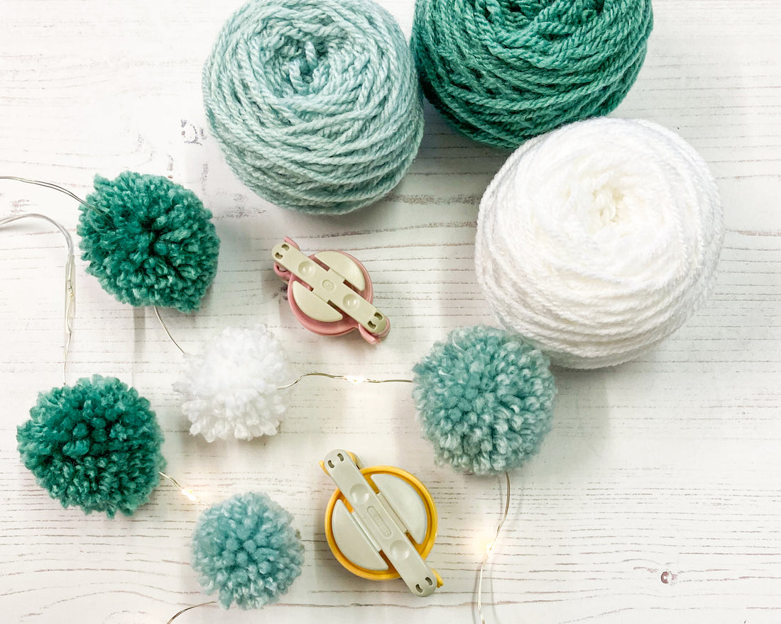 Fairy light pom pom craft kit, icy blues